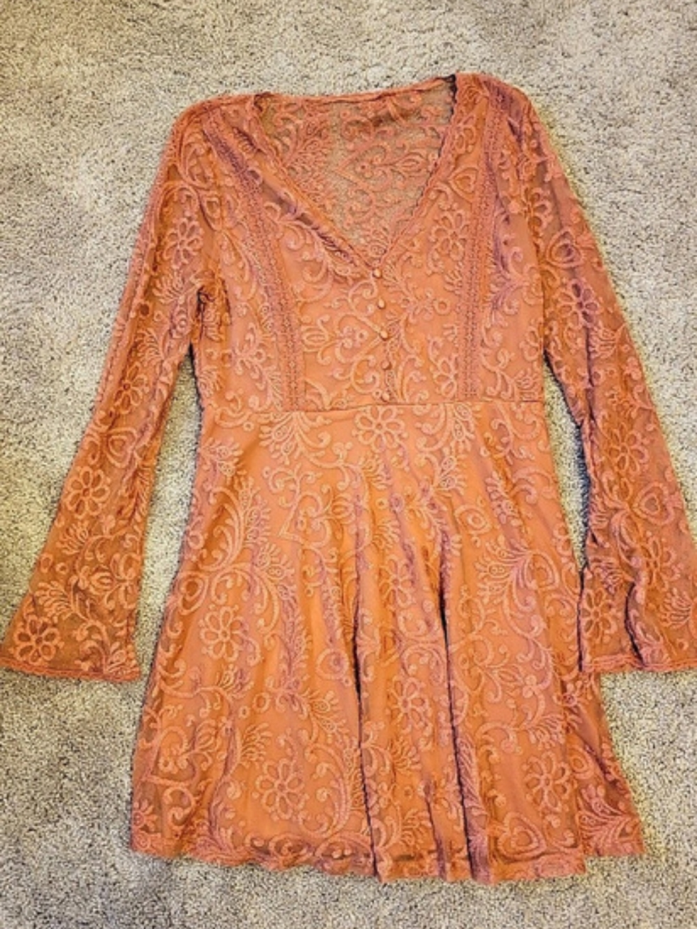 Miami Floral Lace Mini Dress in Orangey Pink Size Large